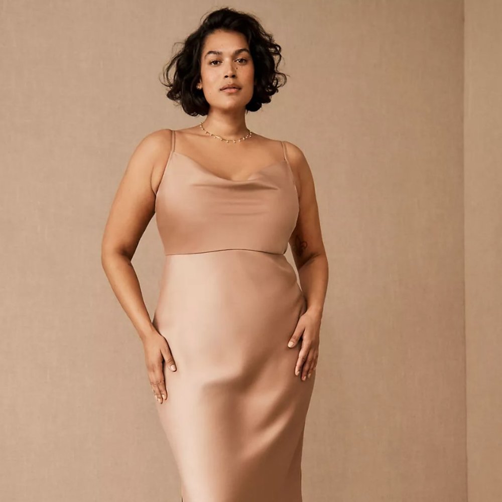 BHLDN Cali Satin Cowl-Neck Midi Slip Dress